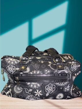 Thirty-One Black White Paisley Travel Weekender Overnight Duffel Tote Bag Large